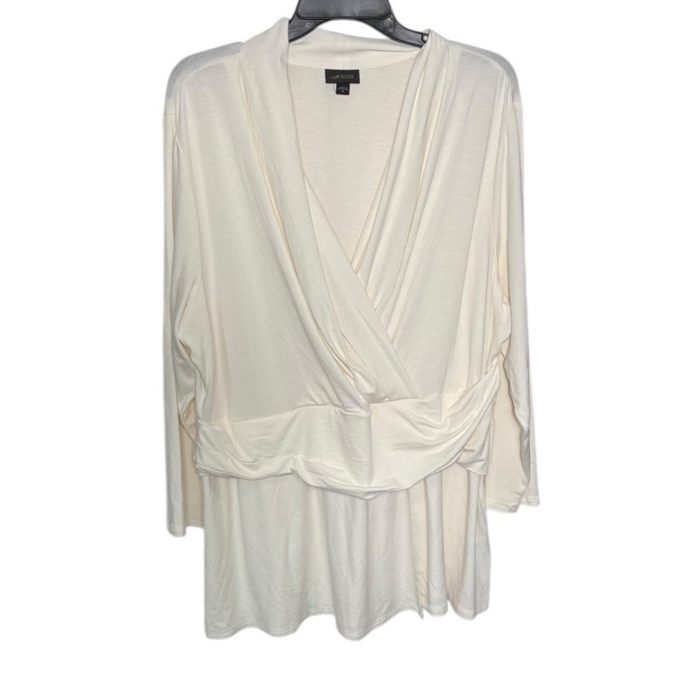 J. Jill Wearever V-Neck Draped-Waist‎ Top Cream Size 2X Faux Wrap
